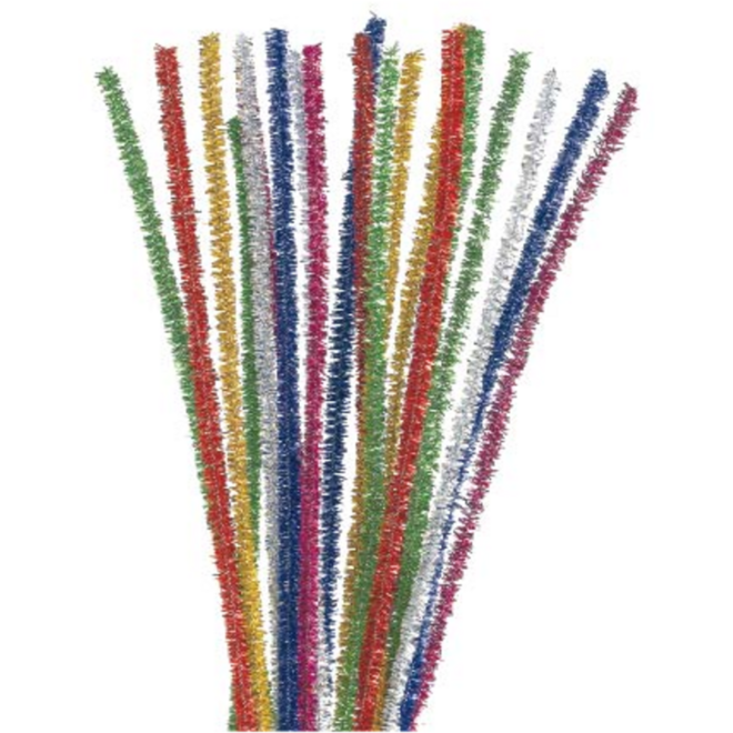 Chenilledraad 30,5 cm x 6 mm glitter assorti, 100 stuks