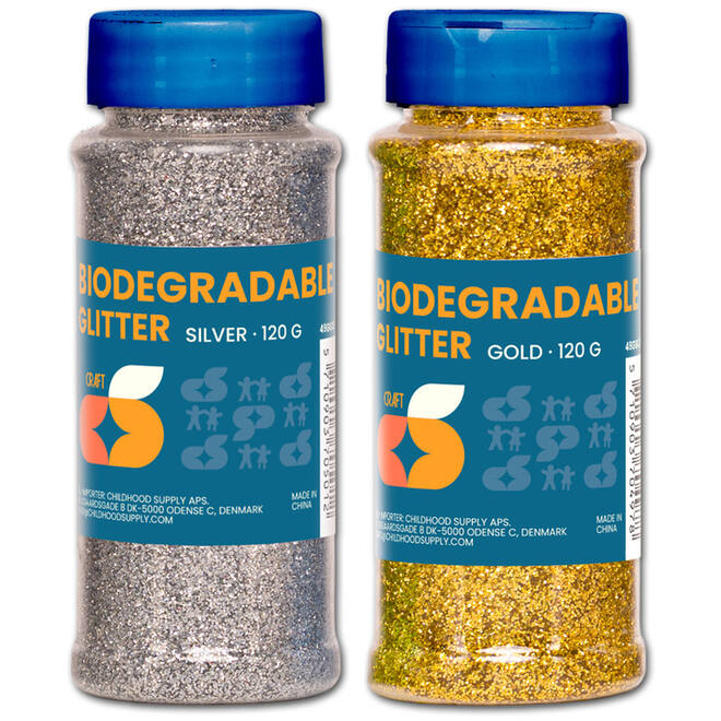 Glitter biologisch afbreekbaar 120 gram zilver en goud, 2 stuks