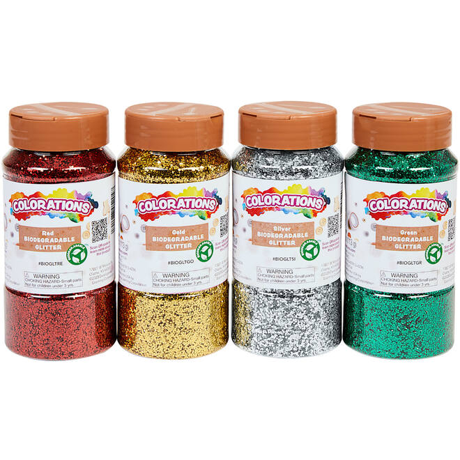 Glitter biologisch afbreekbaar 120 gram assorti, 4 stuks