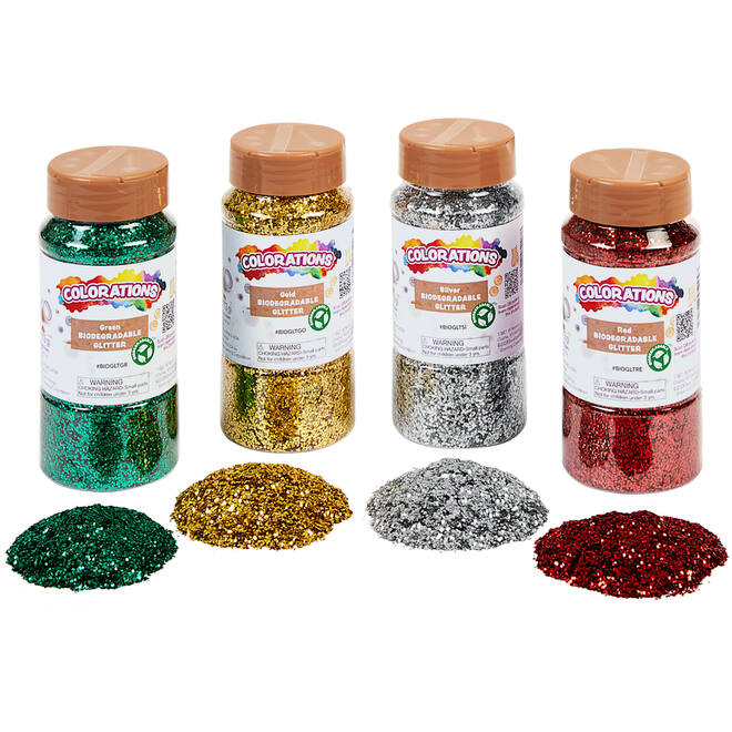 Glitter biologisch afbreekbaar 120 gram assorti, 4 stuks