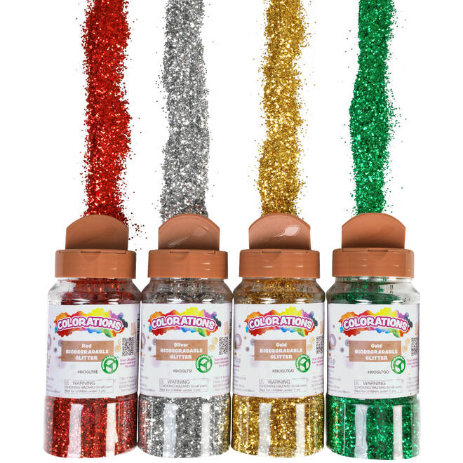 Glitter biologisch afbreekbaar 120 gram assorti, 4 stuks