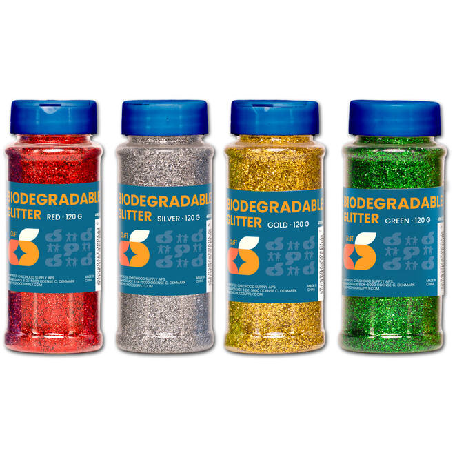 Glitter biologisch afbreekbaar 120 gram assorti, 4 stuks