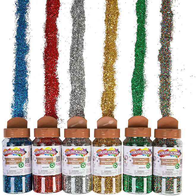 Glitter biologisch afbreekbaar 120  gram assorti, 6 stuks