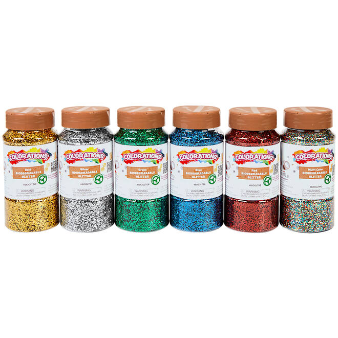 Glitter biologisch afbreekbaar 120  gram assorti, 6 stuks