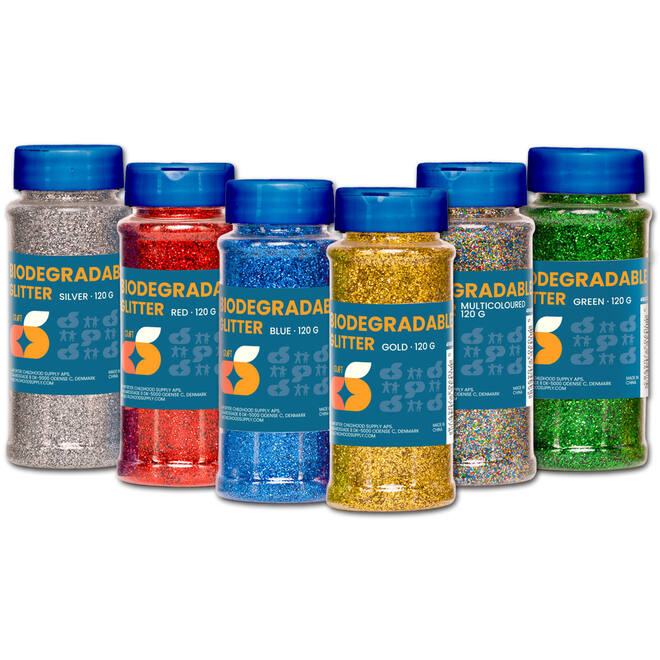 Glitter biologisch afbreekbaar 120  gram assorti, 6 stuks