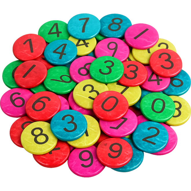 Kokosnoot nummers 0-9 assorti 25mm, 100 stuks