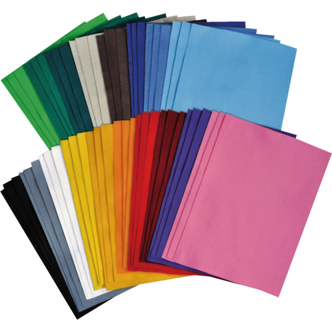Vilt 20 x 30 cm assorti 18 kleuren, 54 stuks