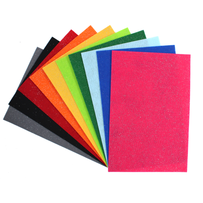 Vilt bio-glitter assorti 20 x 30 cm, 10 stuks
