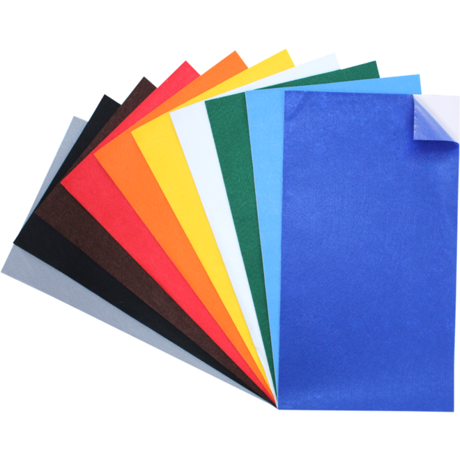 Vilt met plaklaag assorti 25x 35 cm, 10 stuks