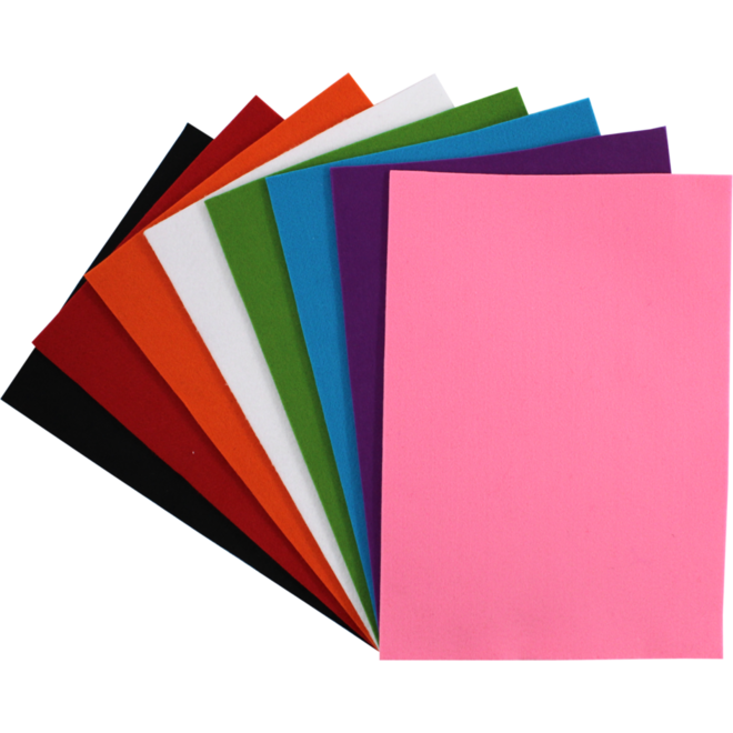 Vilt dik 3 mm assorti 21 x 30 cm, 8 stuks