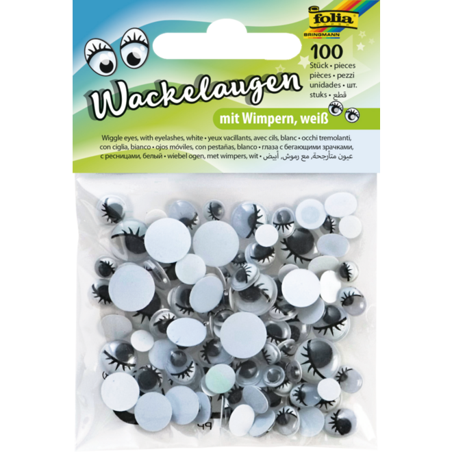 Plakogen beweegbaar met wimper zwart/wit ass. vormen en maten