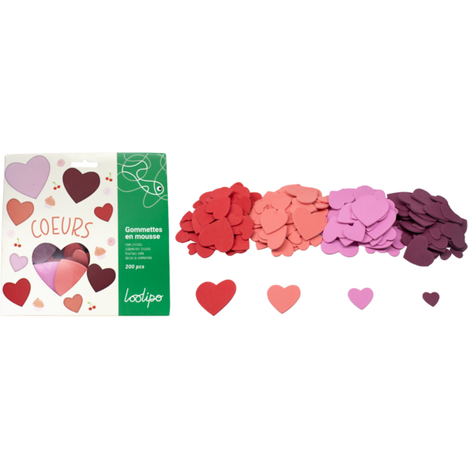 Foamstickers hartjes assorti, 200 stuks