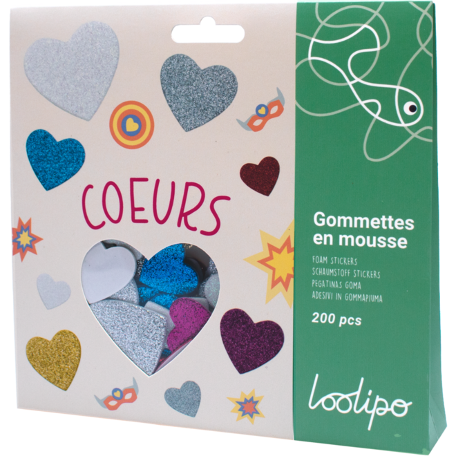 Foamstickers glitter hartjes assorti, 200 stuks