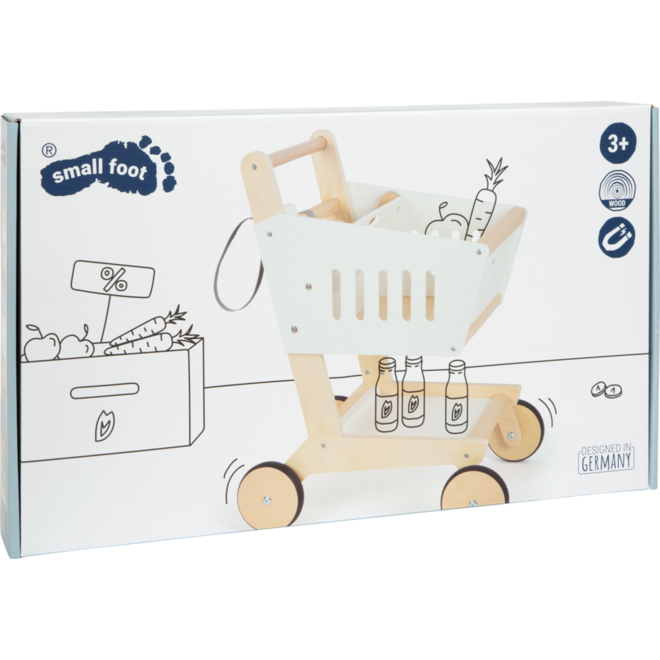 Small Foot - houten supermarkt winkelwagen wit