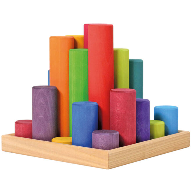 Grimm's - bouwblokken cilinders - regenboogkleuren - hout - set van 25