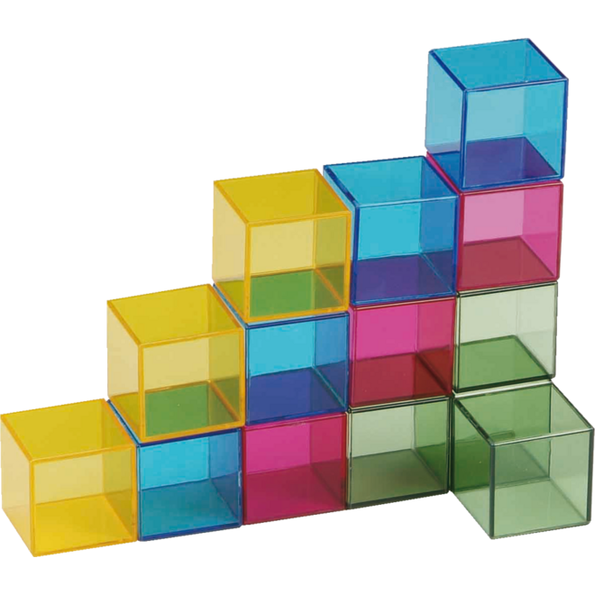 Blokkenset gekleurd transparant 5 x 5 x 5 cm 16 stuks