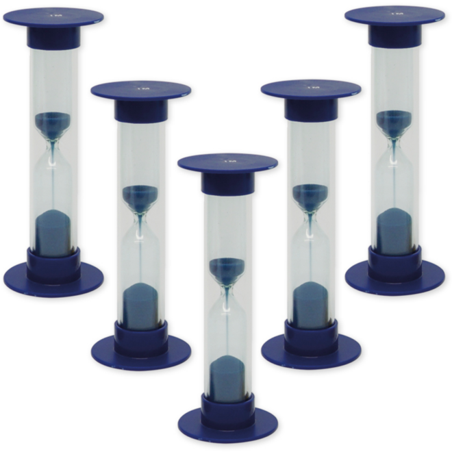 Zandloperset 5 stuks, blauw, 1 minuut