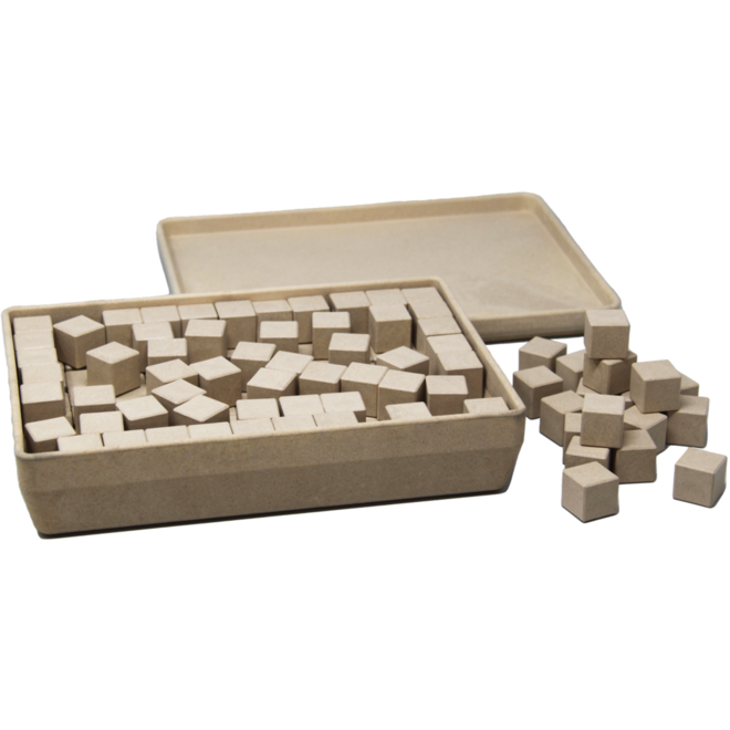 Kubussen in natuurlijke kleuren 2x2x2 cm (150 stuks), in RE-Wood® doos