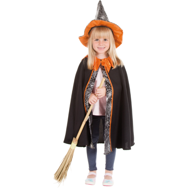 Verkleedkleding heks, cape en hoed, 4-7 jaar