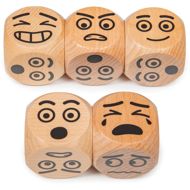 Dobbelstenen emoties, set van 5 stuks