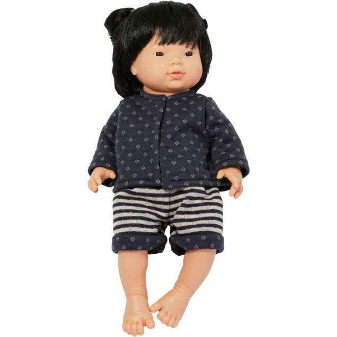 Pop meisje Aziatisch met haar en kleding, 40 cm, Les Pluminis
