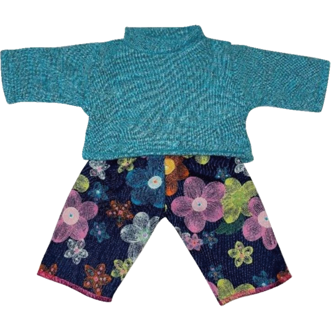 Poppenkleertjes broek bloemen en T-shirt, 30 cm