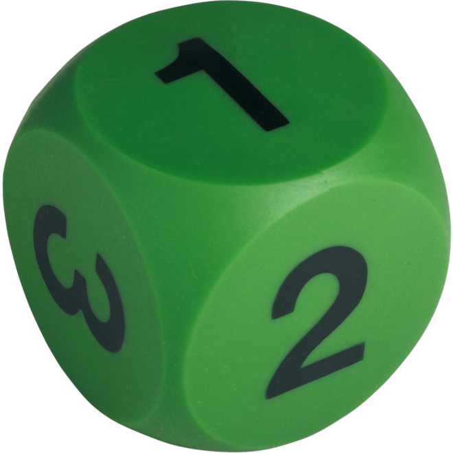 Dobbelsteen zacht 11 cm, groen cijfers