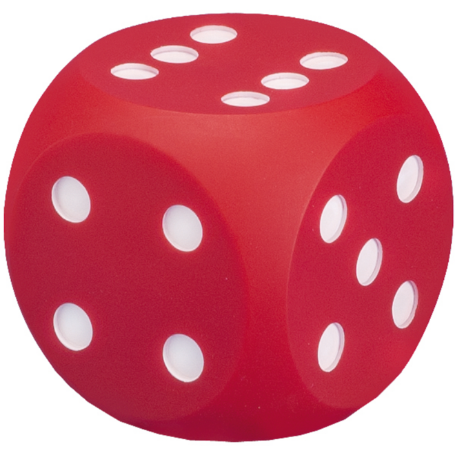 Dobbelsteen zacht 11 cm rood stippen