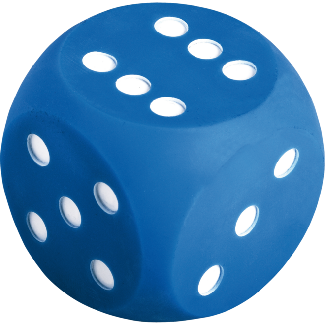 Dobbelsteen zacht 11 cm blauw stippen