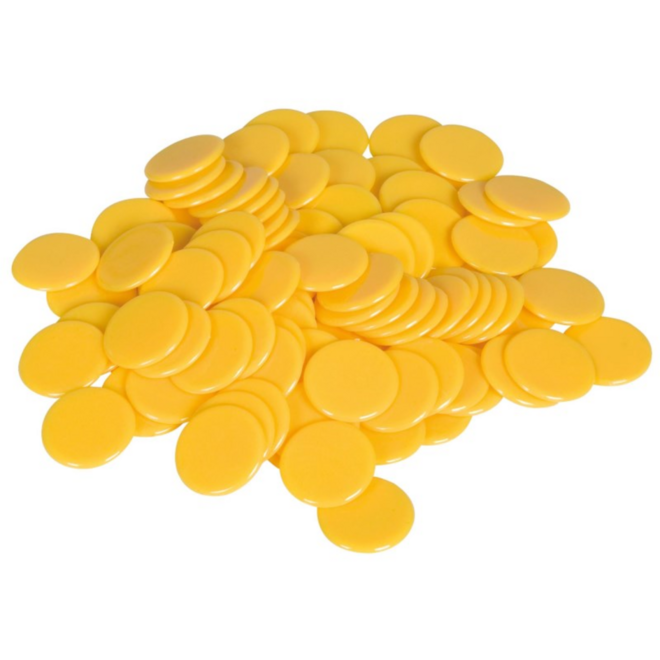 Rekenfiches geel  25 mm, 100 stuks