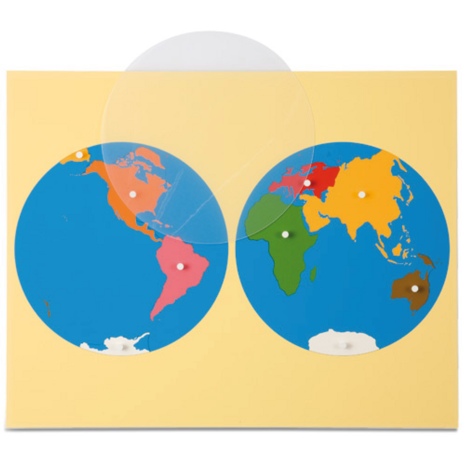 Inlegkaart werelddelen inclusief omtrek cirkel