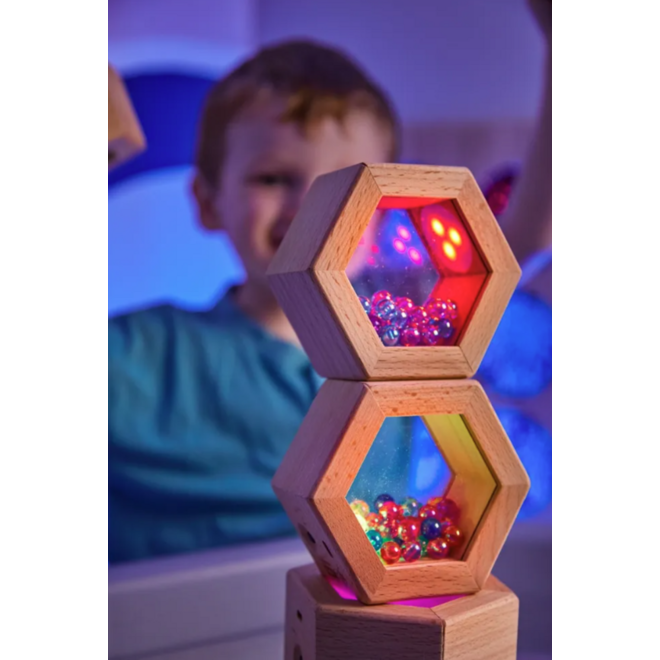 Lichtgevende houten geluidzeshoeken, 6 stuks