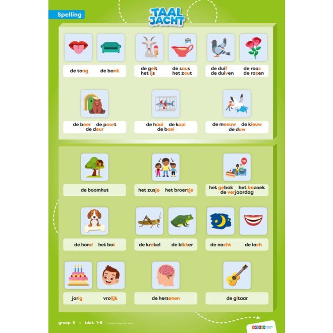 Taaljacht Spelling & grammatica groep 5 categorieposter