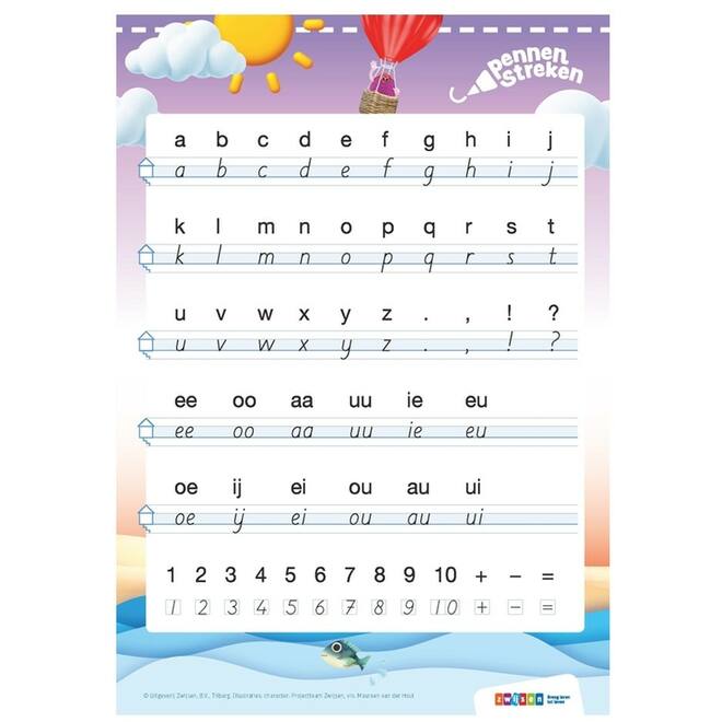 Pennenstreken 3 groep 3 letterkaart blokschrift (10 stuks)