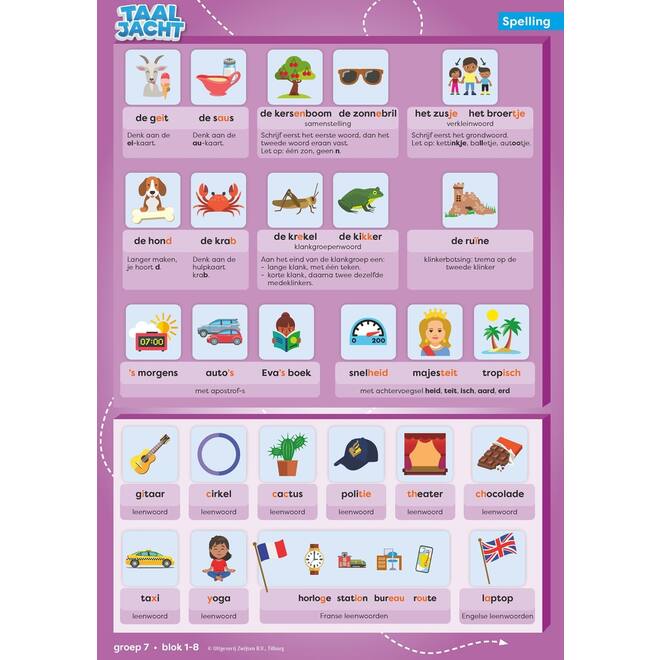 Taaljacht Spelling & grammatica groep 7 categoriekaarten & stappenplan
