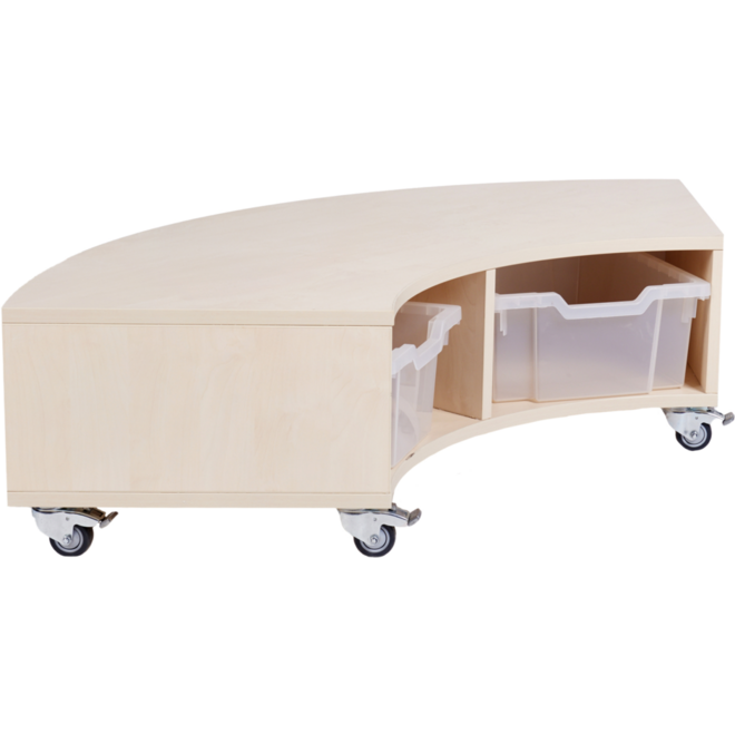 Peuterbank hoek 126 x 43 x 30 cm incl wielen, 2 lades 15 cm hoog, ahorn