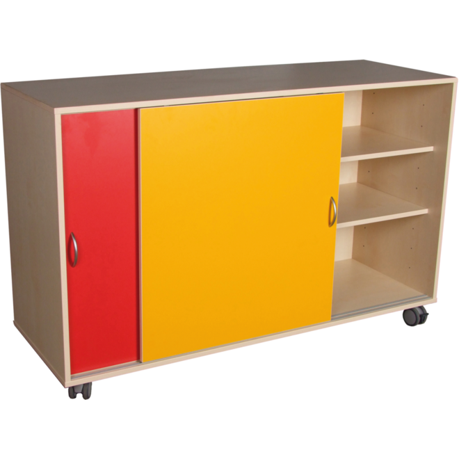 Materiaalkast Flex 4, zonder laden 2 legpl., schuifdeuren en wielen, Ahorn