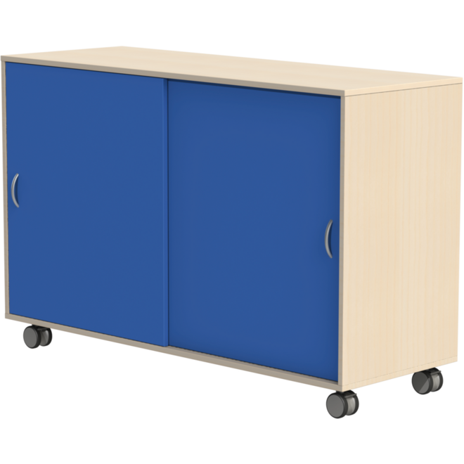 Materiaalkast Flex 4, zonder laden 2 legpl., schuifdeuren en wielen, Ahorn