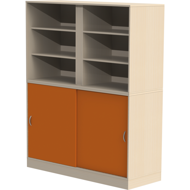Materiaalkast Flex 4-2 hoog, zonder laden, 4 legpl., 1 set gekl.schuif, Ahorn