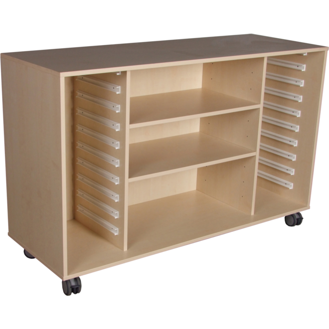 Combi-kieskast Flex 4, zonder laden, 2 legplanken en wielen, ahorn