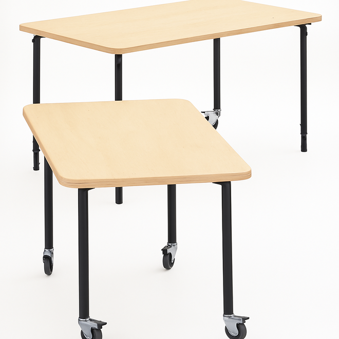 Tafel 132 x 66 cm, zwart onderstel gekleurd blad