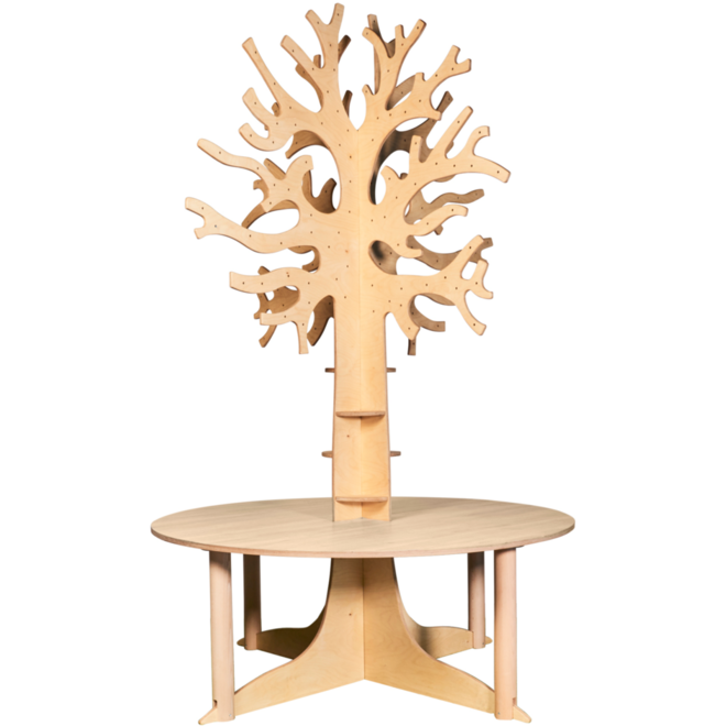 Tafelboom 240cm (h), ronde tafel 150cm, C3 (59cm) HPL blad wit eiken