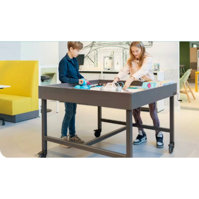 Spark tech-tafel 125x125 cm, blad HPL wit, onderstel grafiet