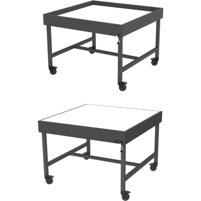 Spark tech-tafel 125x125 cm, blad HPL wit, onderstel grafiet