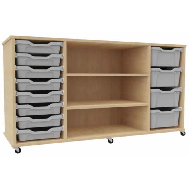 Kast 540 serie Ahorn verrijdbaar 2 legpl., 8 laden 7 cm, 4 van 15 c