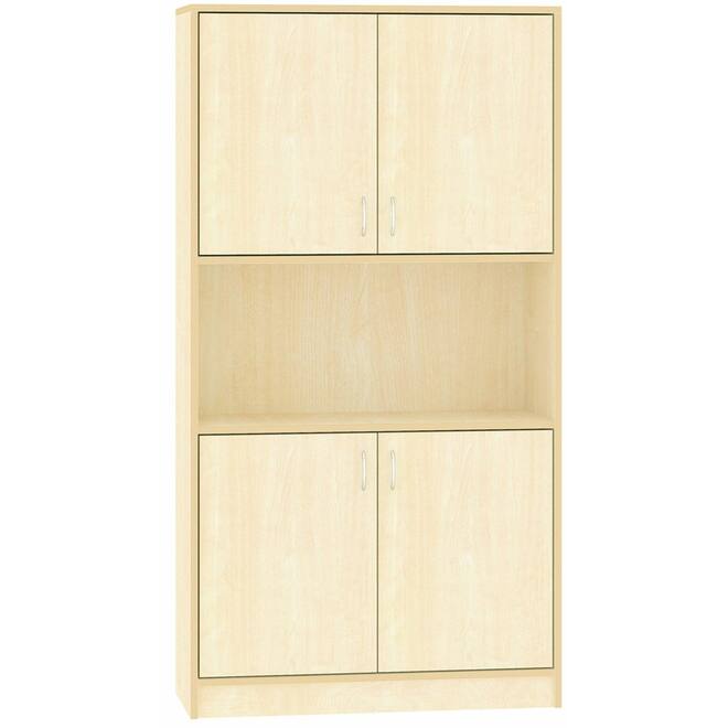 Hoge kast, ahorn, 100x40x188 cm, 2x2 (boven vitrine) deuren, 3 legplanken