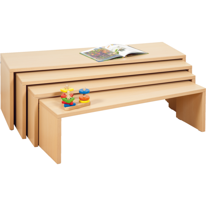 Zitbanken ahorn, set van 4 stuks in 4 hoogtes 30 - 34 - 38 - 42 cm