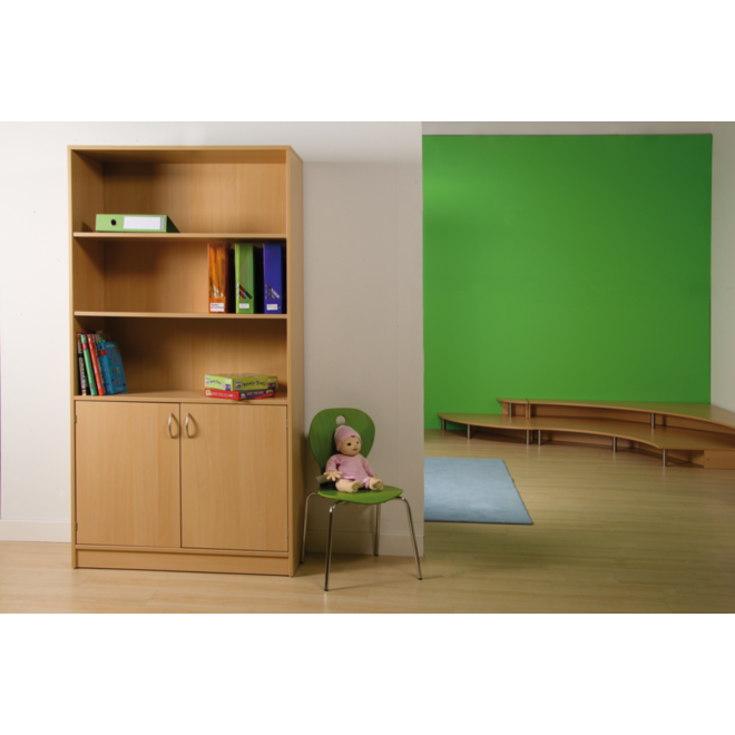 Hoge kast, beuken, 100 × 40 × 188 cm, 2 deuren onder, 4 legplanken