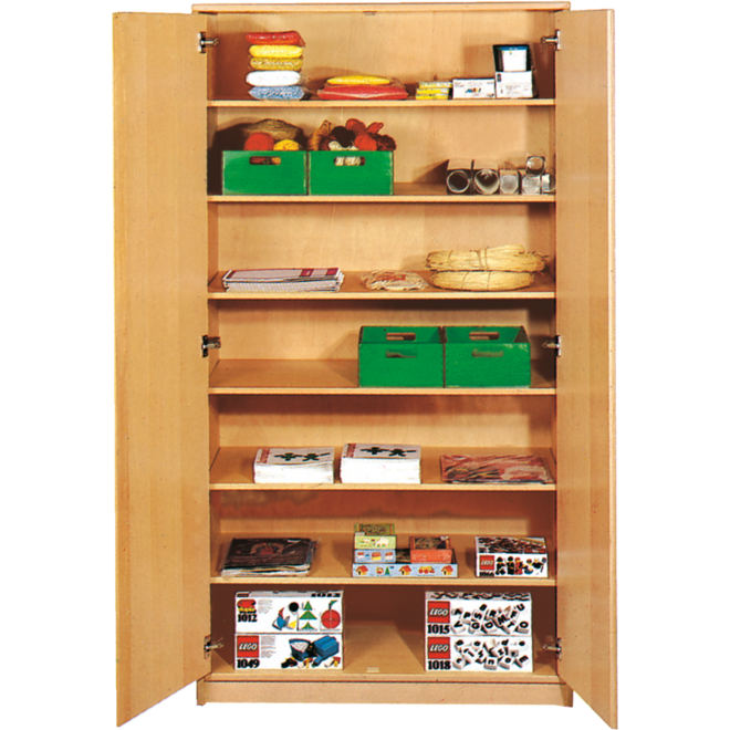 Hoge kast, beuken, 100 × 58 × 188 cm, 2 deuren, 5 legplanken