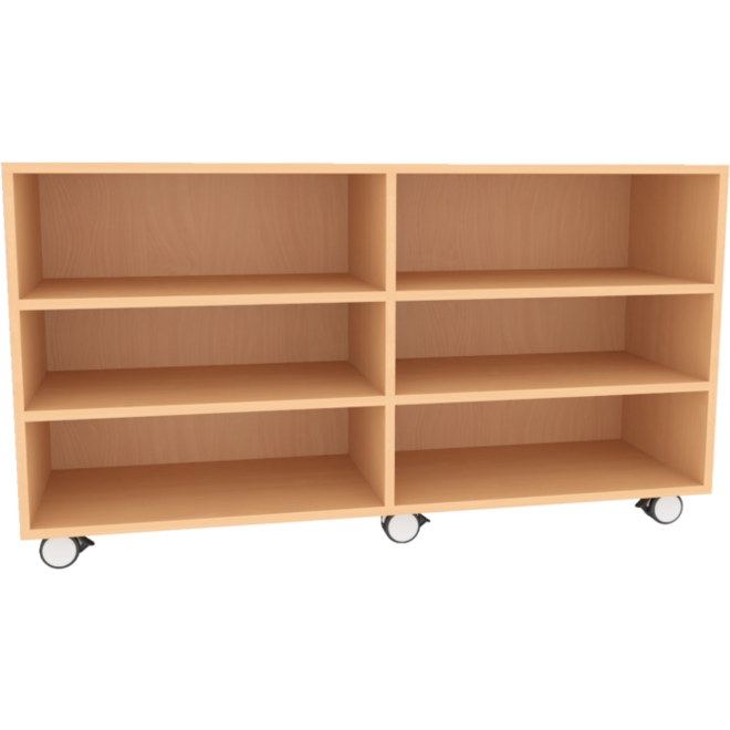 Materiaalkast Basic 139 cm breed, beuken, 4 legplanken, op wielen